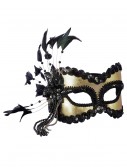 Black and Gold Sequin and Feather Mardi Gras Mask
