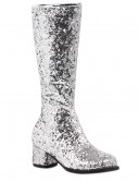 Girls Silver Glitter Go-Go Boots