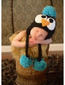 Infant Black Feather Penguin Hat with Blue Accents