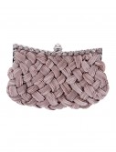 Taupe Braided Chiffon Bag with Long Chain