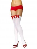 Thigh High Stockings White with Red Bow - Adult