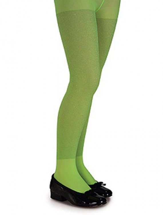 Lime Green Glitter Tights - Child