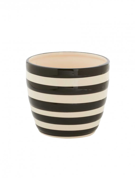 4.5 Inch Black and White Ceramic Striped Pot