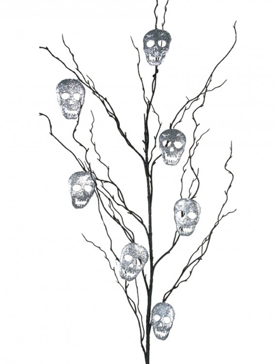 50 Black Glitter Branch w/Silver Skulls