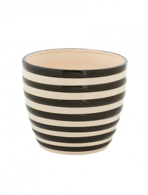 5.5 Inch Black and White Ceramic Striped Pot