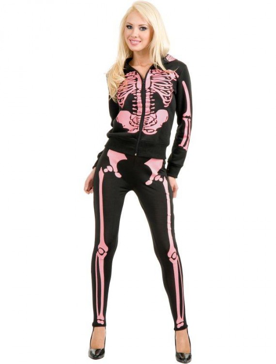 Ladies Skeleton Hoodie Sweatshirt (Pink) Adult