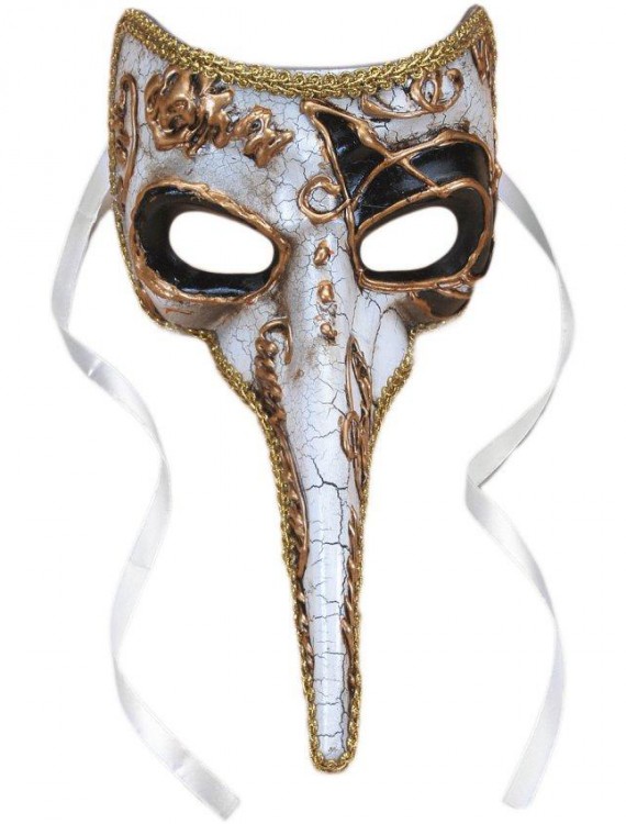 Long-Nosed Gold White Venetian Adult Mask