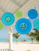Blue  Green  and Turquoise Paper Hanging Fan Decorations