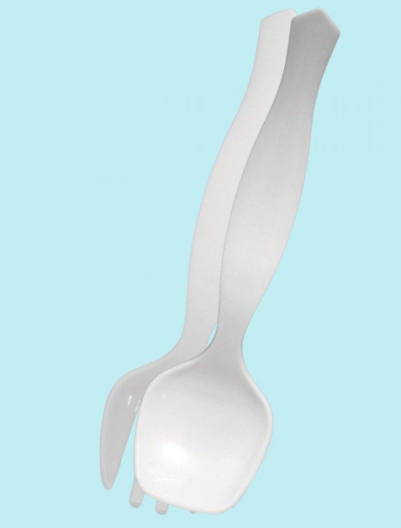 White Serving Spoon and Fork