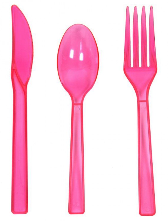 Neon Pink Plastic Cutlery (51 count)