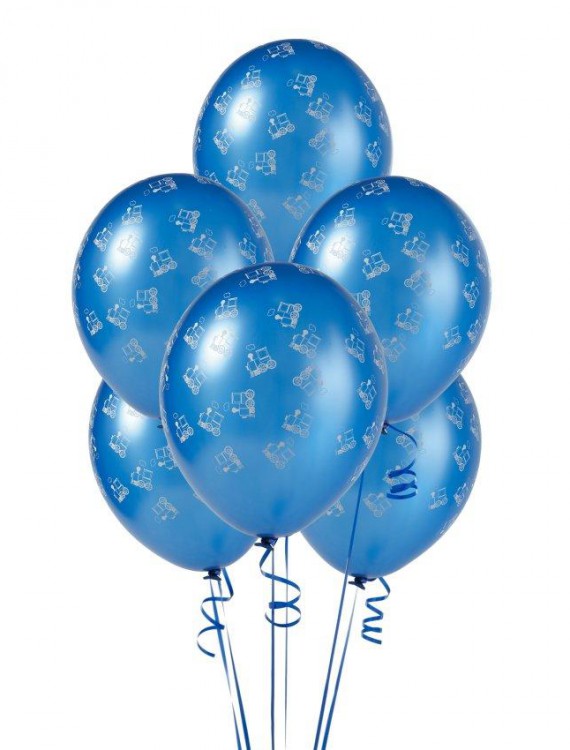 Mid Blue with Trains 11 Matte Balloons (6 count)