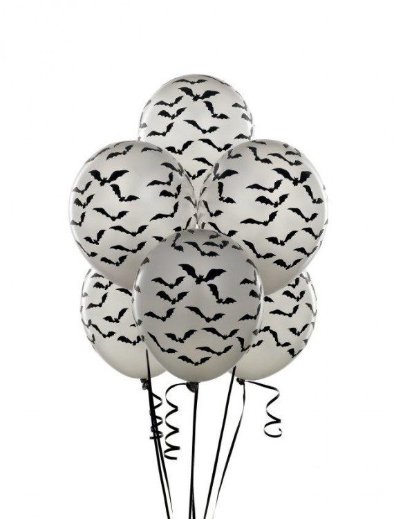 Silver with Black Bats Balloons (6 count)