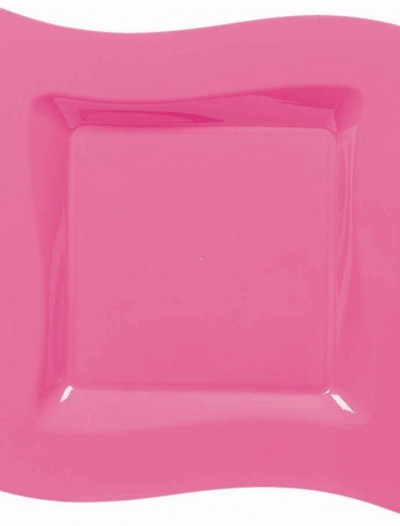 Hot Pink Wavy Square Plastic Dinner Plates