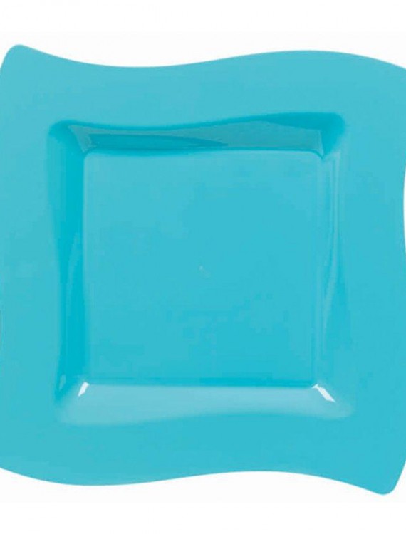 Caribbean Blue Wavy Square Plastic Dessert Plates (10 count)