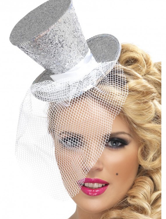 Fever Silver Glitter Mini Top Hat
