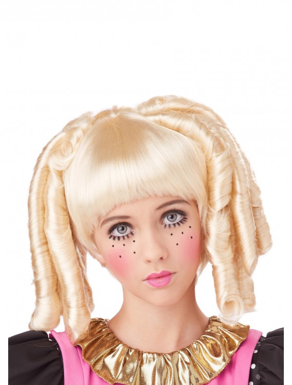 Girls Blonde Baby Doll Curls Wig with Bangs