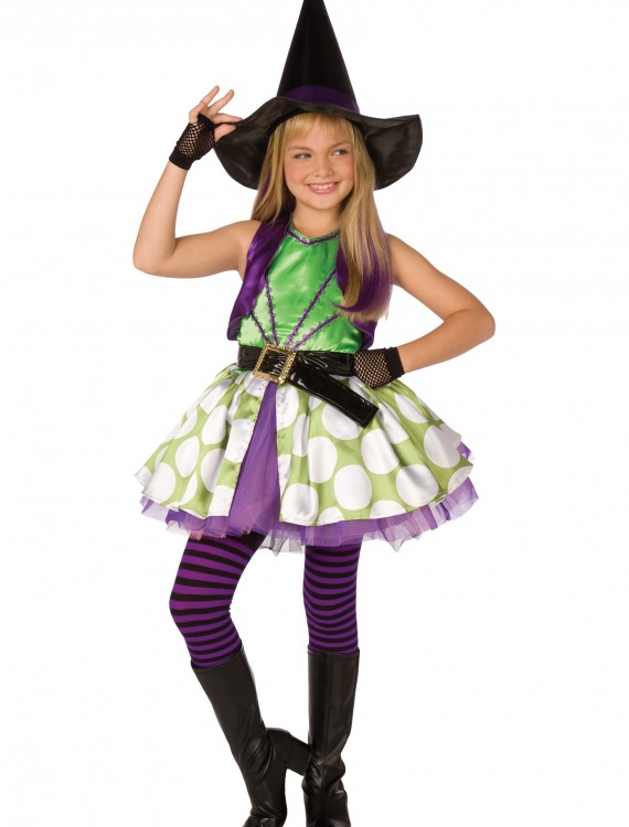 Girls Green Polka Dot Witch Costume