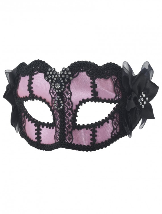 Pink Venetian Mardi Gras Mask on Glasses