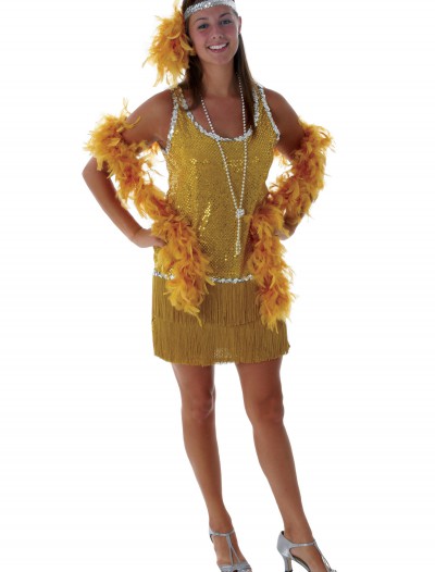 Sequin & Fringe Gold Flapper Costume Plus Size