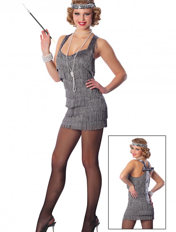 Sexy Silver Lindy Lace Flapper Costume