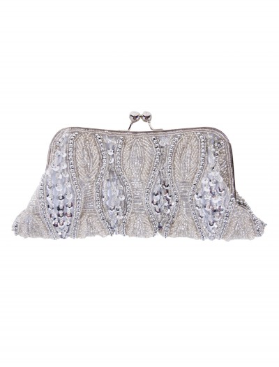 Silver Beaded Bag with Long Chain