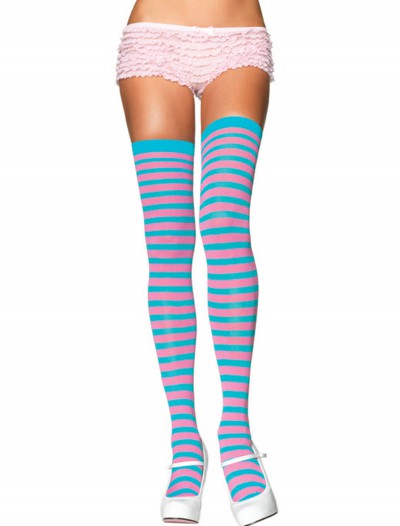 Turquoise / Pink Striped Stockings