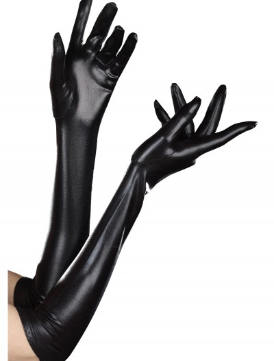 Wet Look Black Gloves