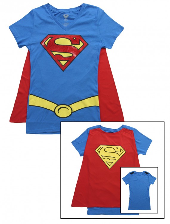 Womens Super Girl V-Neck Cape T-Shirt