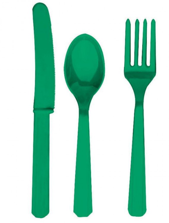 Festive Green Forks  Knives Spoons (8 each)