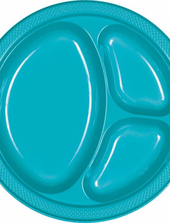 Caribbean Blue Plastic Divided Banquet Dinner Plates (20 count)