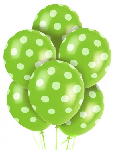 Green and White Dots Latex Balloons (6)