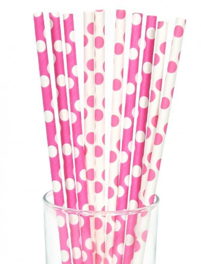 Pink and White Dot Straws (10)