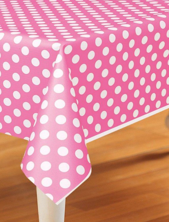 Pink and White Dots Plastic Tablecover