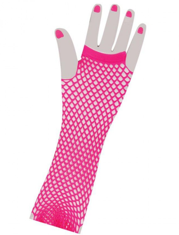 80's Neon Pink Long Fishnet Adult Gloves