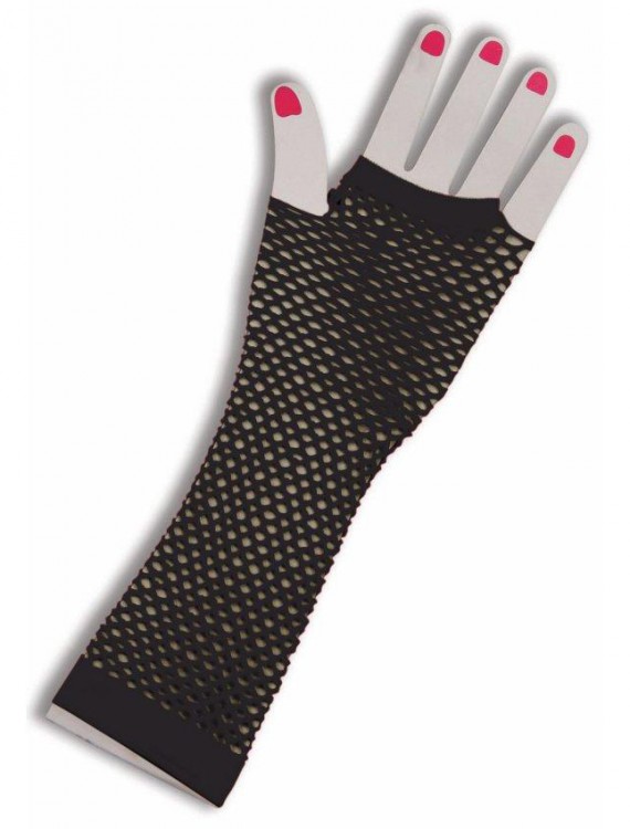 80's Black Long Fishnet Adult Gloves