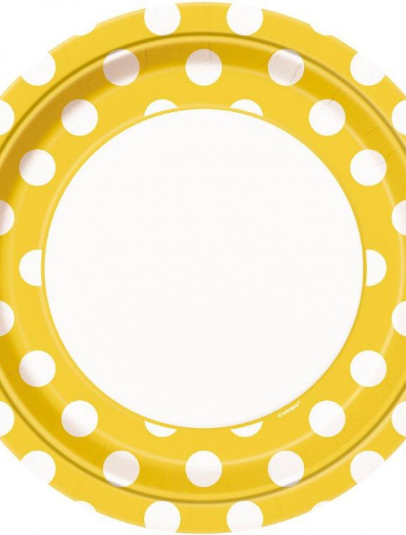 Yellow and White Dots Dinner Plates (8)