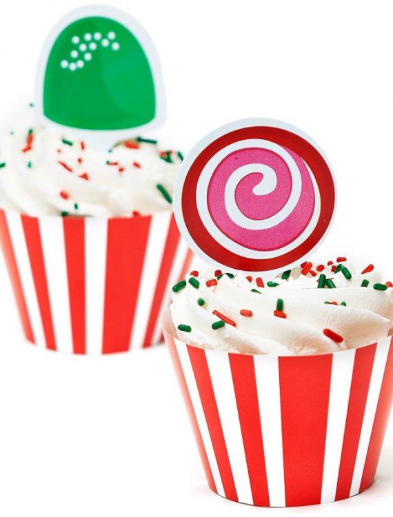 Candy Cane Stripe Cupcake Wrappers and Picks (12 count)