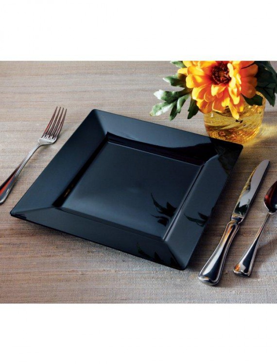 Black Square Premium Plastic Dinner Plates (10 count)