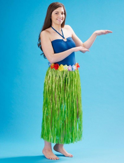 Adult 36 Artificial Green Grass Hula Skirt with Floral Waistband