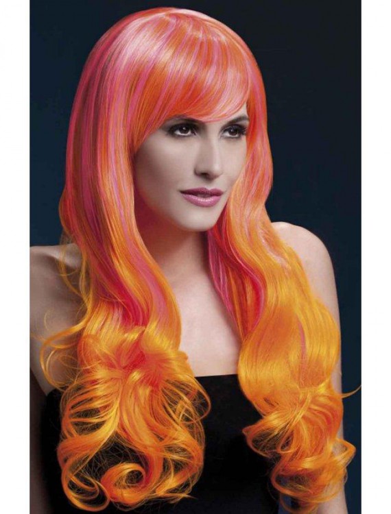Fever Emily Trendy Long 2-Tone Pink And Orange Wig With Bangs