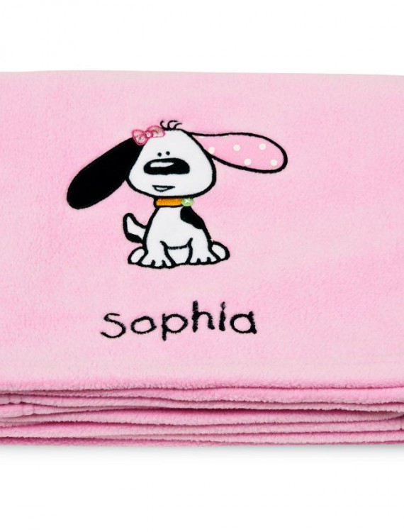 Playful Puppy Pink Applique Fleece Blanket - Embroidered