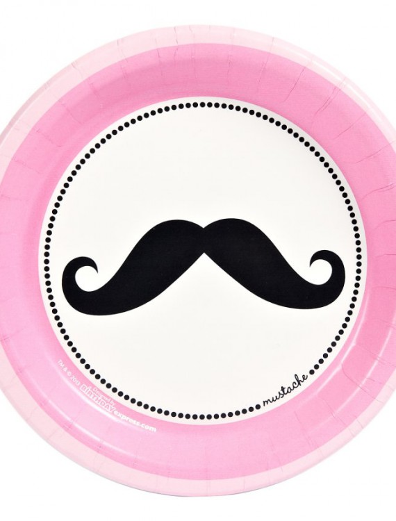 Pink Mustache Dessert Plates (8)